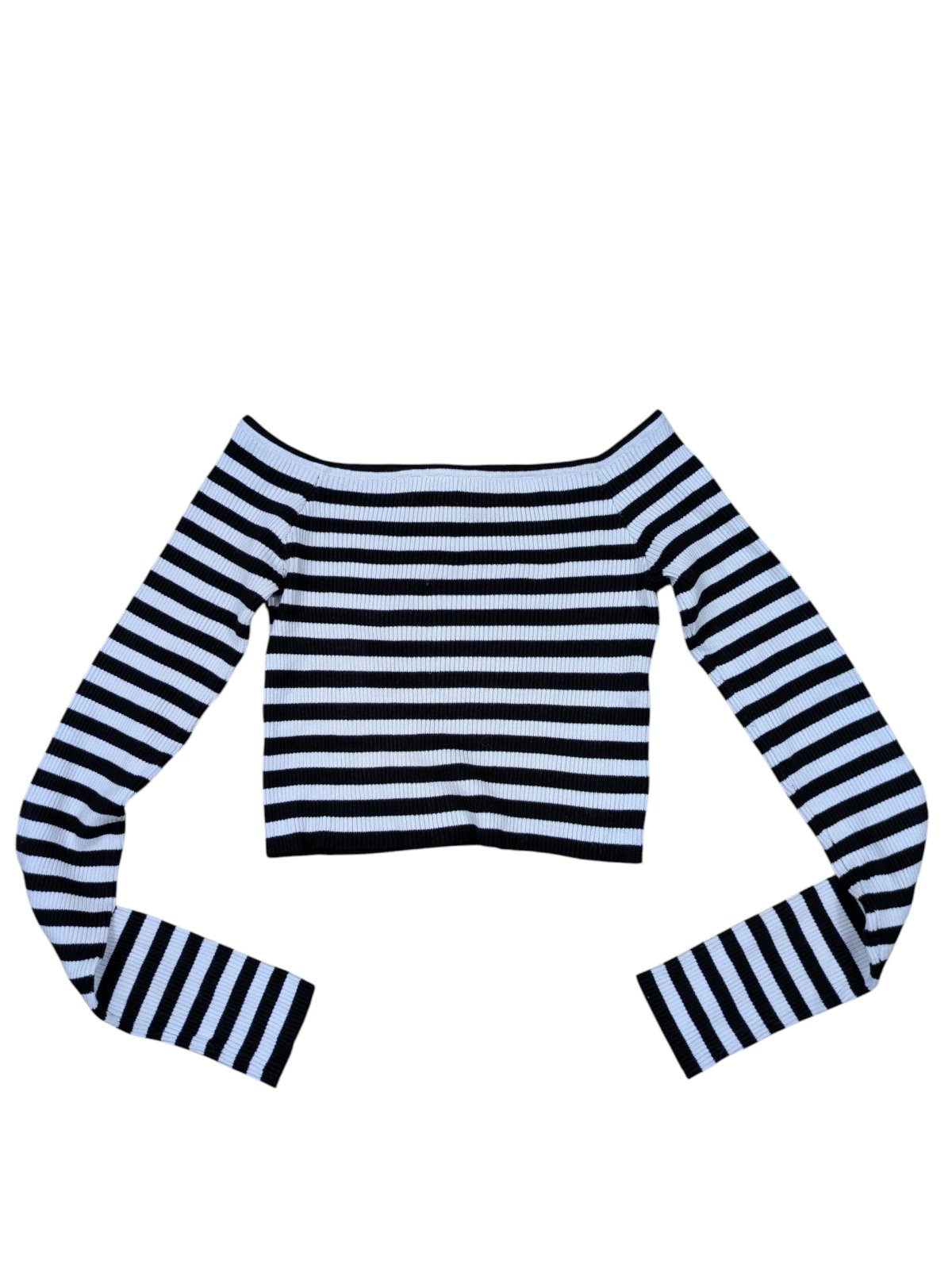 Černobílé pruhované crop triko s dlouhým rukávem pro holky secondhand