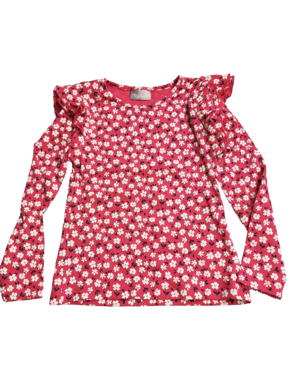 Červené triko kytkované dlouhý rukáv pro holky secondhand girlswear