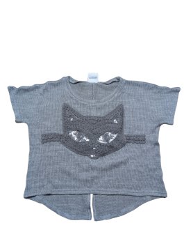 Šedé svetrové triko s kočičkou pro holky secondhand Yigga